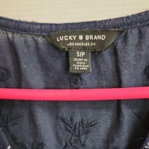 Lucky Brand Dark Blue Embroidered Blouse
